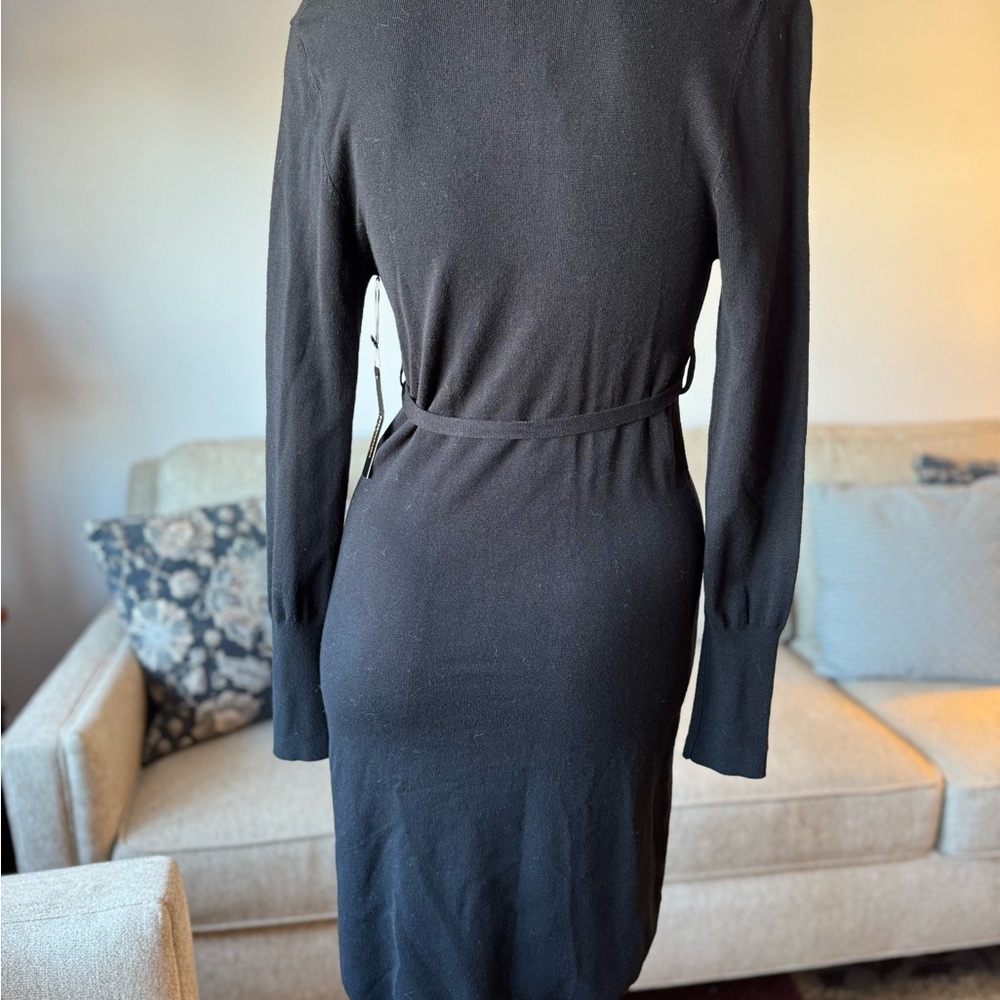 BCBG Elegant Black Faux Sweater Wrap Dress SIZE SMALL Long Sleeve w Belt - Picture 6 of 12
